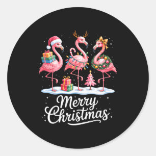 Adesivo Redondo Feliz Natal Flamingo Mulheres Meninas Crianças Nat