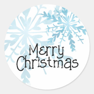 Adesivo Redondo Feliz Natal Floco de Neve Azul Fofo