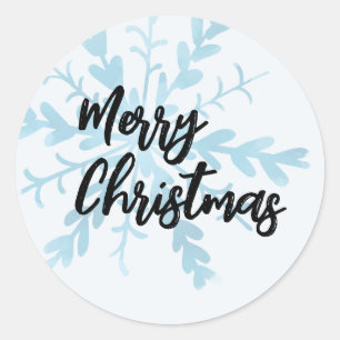 Adesivo Redondo Feliz Natal Floco de Neve Azul Fofo