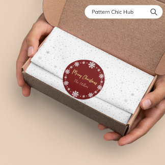 Adesivo Redondo Feliz Natal Floco de Neve Elegante Vermelho Modern