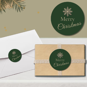 Adesivo Redondo Feliz Natal Floco de Neve Verde e Dourado
