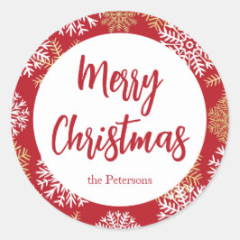 Adesivo Redondo Feliz Natal Floco de Neve Vermelho