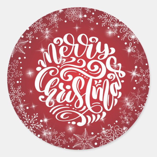 Adesivo Redondo Feliz Natal Floco de Neve Vermelho Faísca (Frente)
