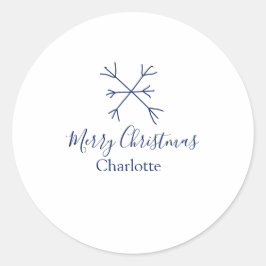 Adesivo Redondo Feliz Natal flocos de neve azuis adicionam nomes d