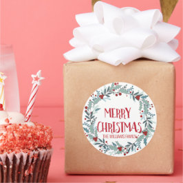 Adesivo Redondo Feliz Natal Flower Wreath Family