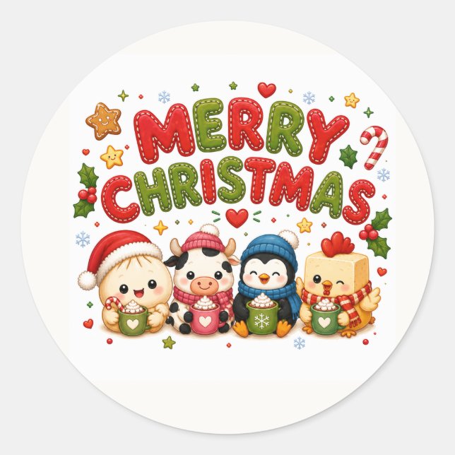 Adesivo Redondo Feliz Natal Fofo (Frente)