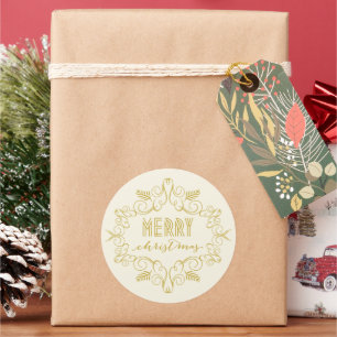 Adesivo Redondo Feliz Natal Folhagem Festiva Deco Quadro Feriado