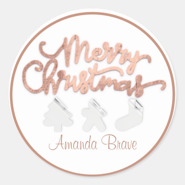 Adesivo Redondo Feliz Natal Frame com o nome da árvore Glitter Ros (Frente)