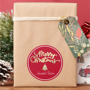 Adesivo Redondo Feliz Natal Frame para a Árvore Glitter Dourado