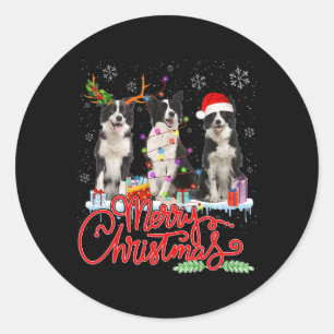 Adesivo Redondo Feliz Natal Fronteira de Collie Papais noeis Reind
