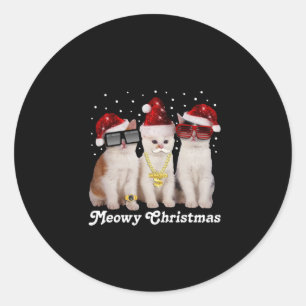 Adesivo Redondo Feliz Natal  Gato Bonito Com Papai Noel