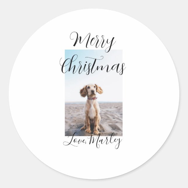 Adesivo Redondo Feliz Natal gato de estimação presentes de Natal (Frente)