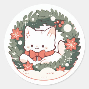 Adesivo Redondo Feliz Natal Gato de Gatinho Gato