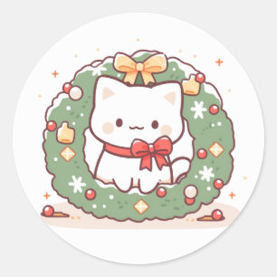Adesivo Redondo Feliz Natal Gato de Gatinho Gato