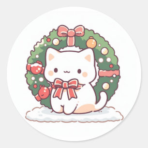 Adesivo Redondo Feliz Natal Gato de Gatinho Gato