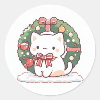 Adesivo Redondo Feliz Natal Gato de Gatinho Gato