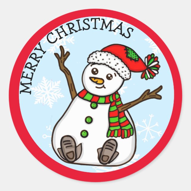 Adesivo Redondo Feliz Natal Gato de Neve (Frente)