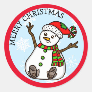 Adesivo Redondo Feliz Natal Gato de Neve