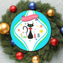Adesivo Redondo Feliz Natal Gato Siames Retro