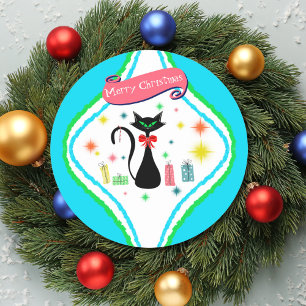 Adesivo Redondo Feliz Natal Gato Siames Retro 