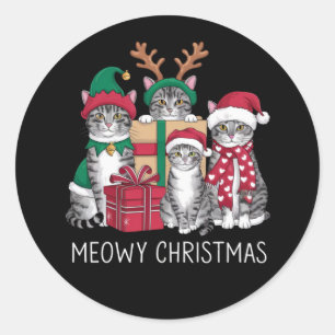 Adesivo Redondo Feliz Natal Gato Xmas Engraçado Prato