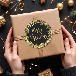 Adesivo Redondo Feliz Natal Gelando Estrelas Douradas