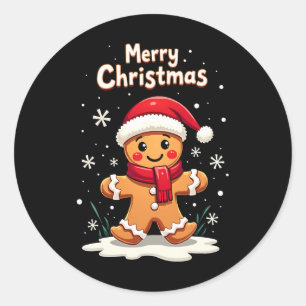 Adesivo Redondo Feliz Natal Gingerbird Cookie Baking Girls Fu