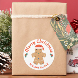 Adesivo Redondo Feliz Natal Gingerbird Man