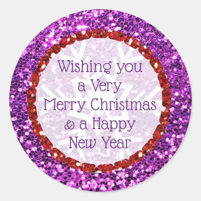 Adesivo Redondo Feliz Natal Glitter Purple e Red Stickers (Frente)