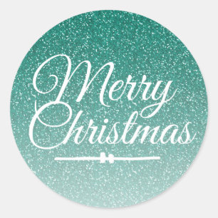 Adesivo Redondo Feliz Natal Glitter Verde Envelope Seal