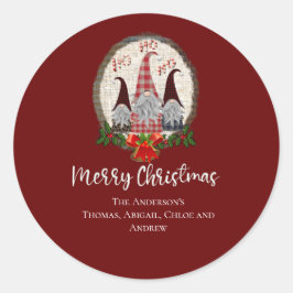 Adesivo Redondo Feliz Natal Gnomos Vermelho, Russo, Xadrez, Trendê
