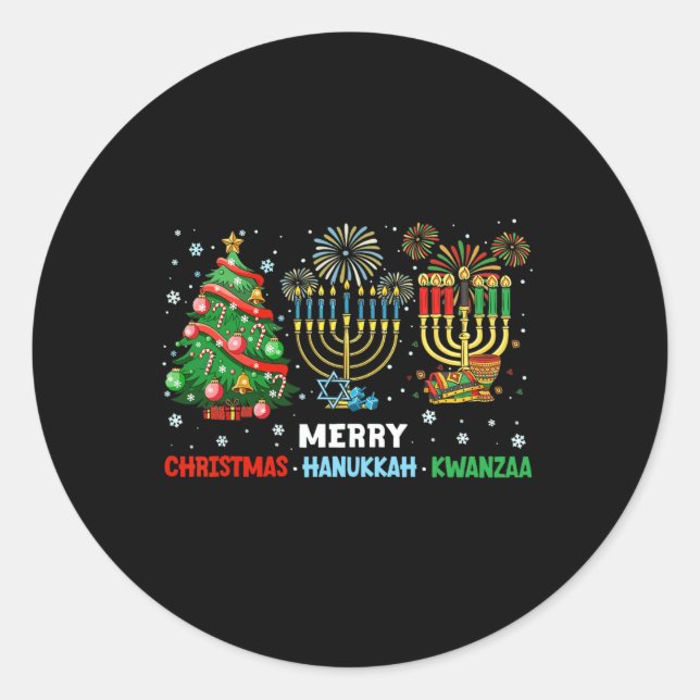 Adesivo Redondo Feliz Natal Hanukkah E Feliz Kwanzaa 1 (Frente)