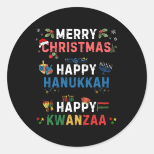 Adesivo Redondo Feliz Natal Hanukkah Feliz Kwanzaa 10