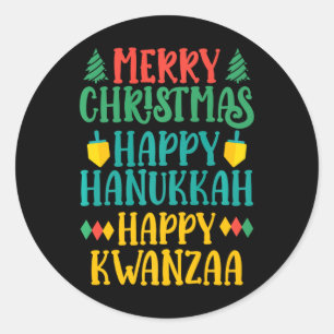 Adesivo Redondo Feliz Natal Hanukkah Feliz Kwanzaa 11