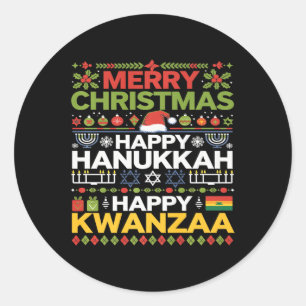 Adesivo Redondo Feliz Natal Hanukkah Feliz Kwanzaa 12
