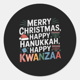 Adesivo Redondo Feliz Natal Hanukkah Feliz Kwanzaa 14