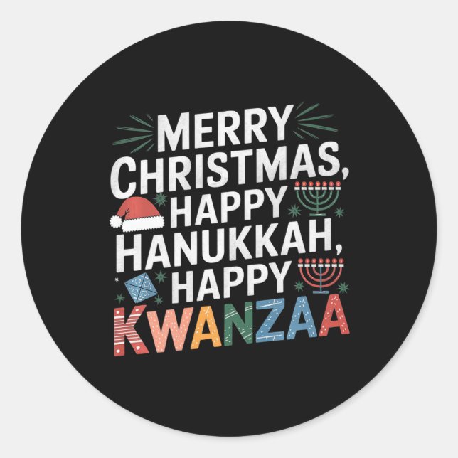 Adesivo Redondo Feliz Natal Hanukkah Feliz Kwanzaa 14 (Frente)