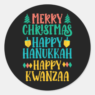 Adesivo Redondo Feliz Natal Hanukkah Feliz Kwanzaa 7