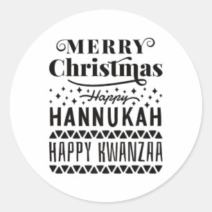 Adesivo Redondo Feliz Natal Hanukkah Happy Kwanzaa