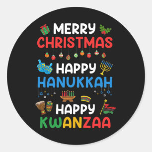 Adesivo Redondo Feliz Natal Hanukkah Happy Kwanzaa Holid