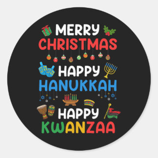 Adesivo Redondo Feliz Natal Hanukkah Happy Kwanzaa Holid