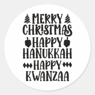 Adesivo Redondo Feliz Natal Hanukkah Happy Kwanzaa Premi