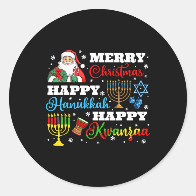 Adesivo Redondo Feliz Natal Hanukkah Kwanzaa judeu Afro Holid (Frente)