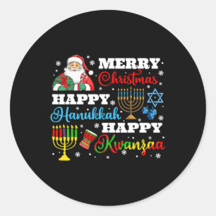 Adesivo Redondo Feliz Natal Hanukkah Kwanzaa judeu Afro Holid