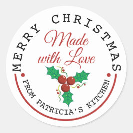Adesivo Redondo Feliz Natal Holly Berries Feita Com Amor