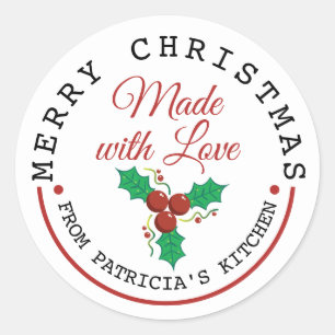Adesivo Redondo Feliz Natal, Holly Berries Feitos Com Amor
