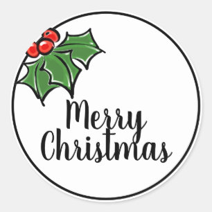Adesivo Redondo Feliz Natal Holly Sprigs