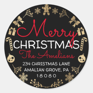 Adesivo Redondo Feliz Natal Holly Wreath Endereço de devolução 
