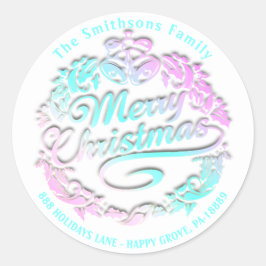 Adesivo Redondo Feliz Natal Holly Wreath RSVP Dourados Royal Belel