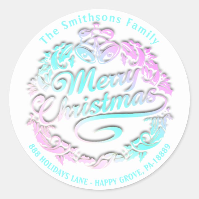 Adesivo Redondo Feliz Natal Holly Wreath RSVP Dourados Royal Belel (Frente)